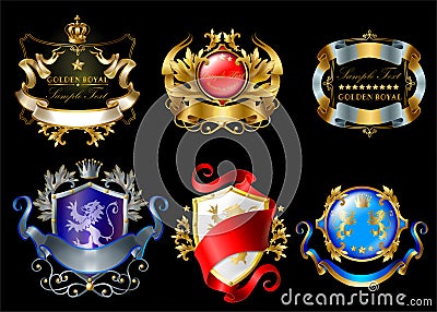 Vector set of colorful royal stickers or emblems Vector Illustration