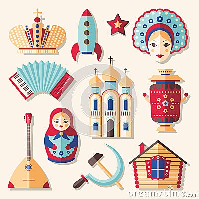 Set of traditional culture russian icons Vector Illustration