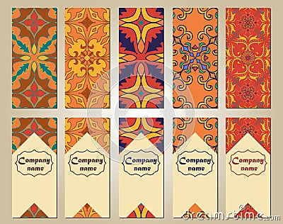 Vector set of colorful vertical banners for business and invitation. Portuguese, Talavera, Moroccan; Arabic; asian ornaments Vector Illustration