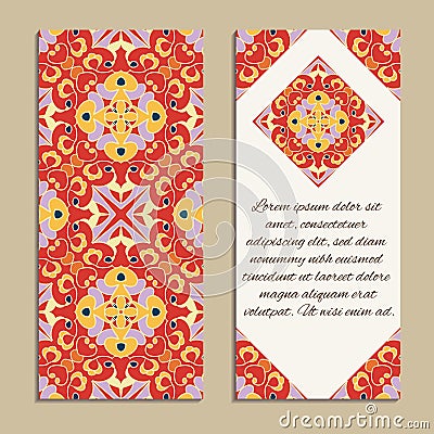 Vector set of colorful vertical banners for business and invitation. Spanish, Moroccan; Arabic; asian ornaments Vector Illustration