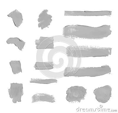 Vector Set of Colorless Gray Paint Smudges, Cosmetics Texture, Design Element Isolated. Vector Illustration