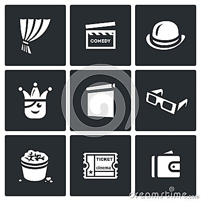 Vector Set of Comedy Cinema Icons. Vector Illustration