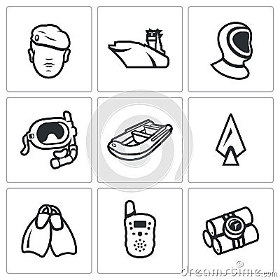 Vector Set of Commandos Icons. Vector Illustration