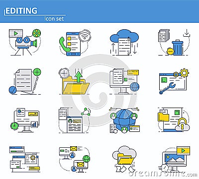 Vector set of computer services icons in thin line style. Messages, email, cloud storage. Website UI and mobile web app Vector Illustration