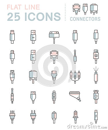 Vector Set Connectors for PC and Mobile Devices Stock Photo