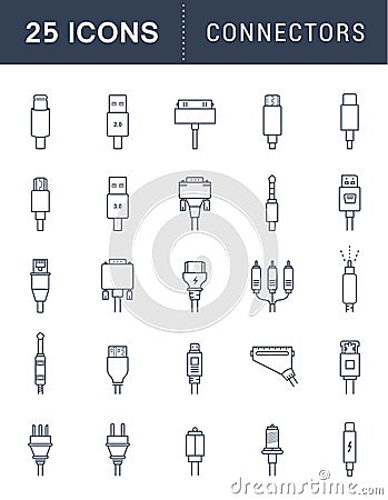 Vector Set Connectors for PC and Mobile Devices Stock Photo