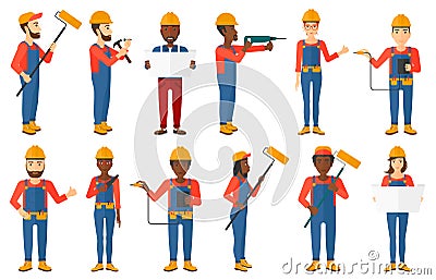 Vector set of constructors and builders characters Vector Illustration