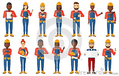 Vector set of constructors and builders characters Vector Illustration