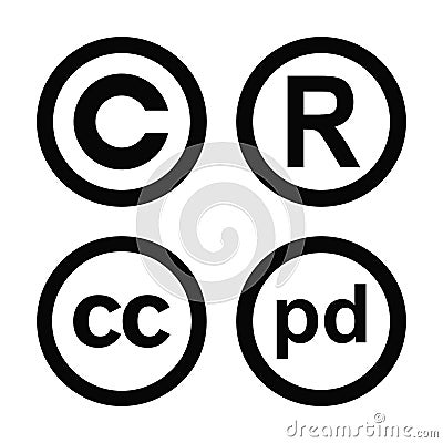 Vector set of the copyright registered trademark public domain and creative commons symbols Vector Illustration