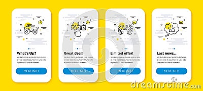Vector set of Correct checkbox, Justice scales and Tractor line icons set. Vector Vector Illustration