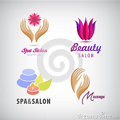 Vector set of cosmetics, spa, beauty salon, massage logos Vector Illustration