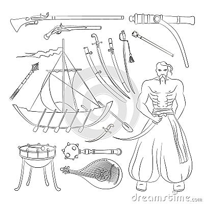 Vector set of Cossacks objects Vector Illustration