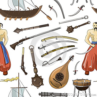 Vector set of Cossacks objects pattern Vector Illustration