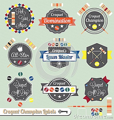 Vector Set: Croquet Champion Labels and Icons Vector Illustration