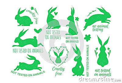 Vector set of cruelty free badges with a rabbit Not Tested on Animals, Cruelty Free Badges. Vector Illustration