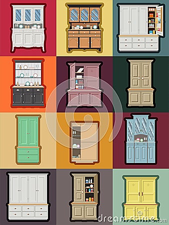 Vector Furniture Set of Cupboards Vector Illustration