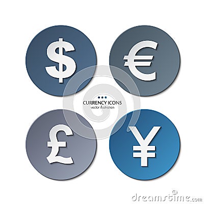 Vector set of currency icons, dollar, euro, pound Vector Illustration
