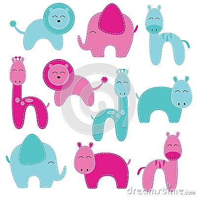 Vector Set of Cute Baby Shower Animals Vector Illustration