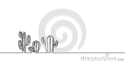 Vector Set of Cute Cactus continuous one line drawing Black and White Sketch House Plants Isolated on White Background. Potted Vector Illustration