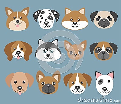 Vector set with cute cartoon dog puppies Vector Illustration