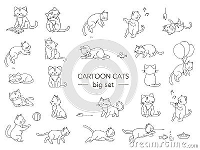 Vector set of cute cartoon style cat in different poses Vector Illustration