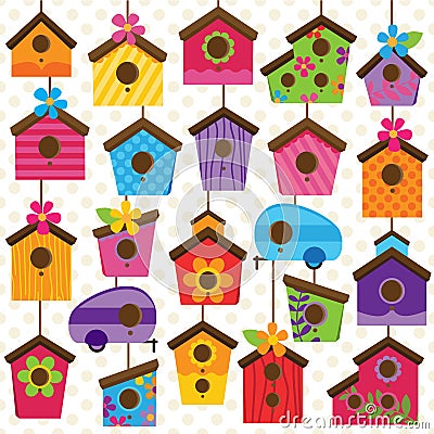 Vector Set of Cute and Colorful Bird Houses Vector Illustration