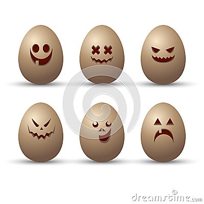 Vector set of cute and funny eggs with different emotions, dedicated to Happy Easter Day. Collection with painted faces Vector Illustration