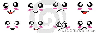 Vector Set Of Cute kawaii. Kawaii faces. Cartoon faces. Kawaii eyes. Vector Illustration