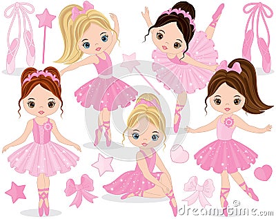 Vector Set with Cute Little Ballerinas Vector Illustration