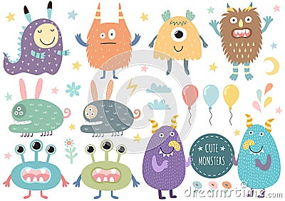 Vector set of cute monsters Vector Illustration