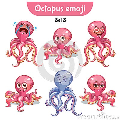 Vector set of cute octopus characters. Set 3 Vector Illustration