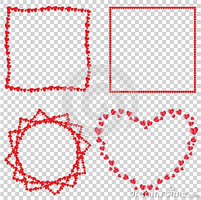 Vector set of cute red love hearts frames for valentines, romance design Vector Illustration