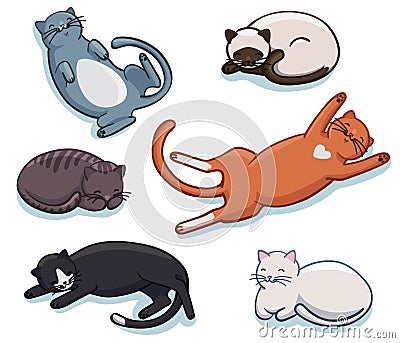 Vector set of cute sleeping cats Vector Illustration