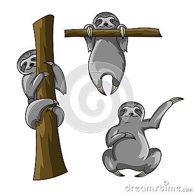 Vector set of cute sloths. Cartoon style. Sloth print for t-shirt Vector Illustration