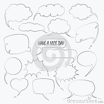 Vector set of cute speech bubble with text in doodle style. Vector Illustration