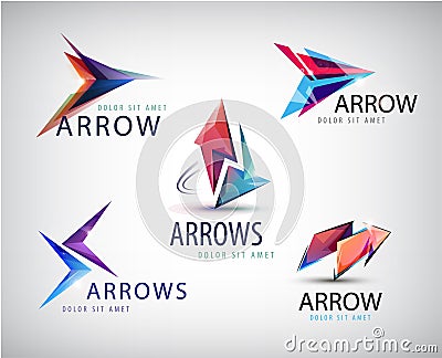 Vector set of 3d colorful arrow logos, icons Vector Illustration