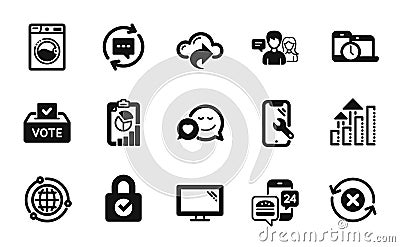 Vector set of Dating, Reject refresh and Vote box icons simple set. Vector Vector Illustration