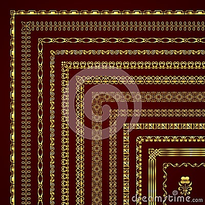 Vector set of decorative corner borders and frames in gold Vector Illustration
