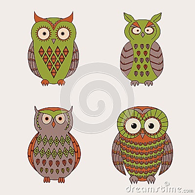 Vector set of decorative cute owls Vector Illustration
