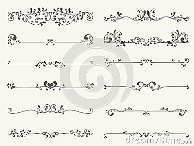 Vector set of decorative elements, border and page rules frame Vector Illustration