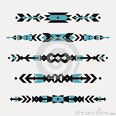 Vector set of decorative ethnic borders with american indian motifs. Vector Illustration