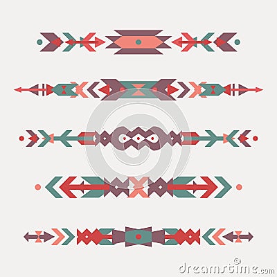 Vector set of decorative ethnic borders with american indian motifs Vector Illustration