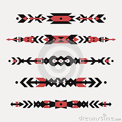 Vector set of decorative ethnic borders with american indian motifs Vector Illustration