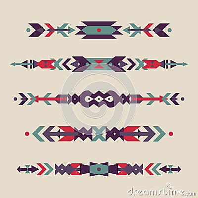 Vector set of decorative ethnic borders with american indian motifs Vector Illustration