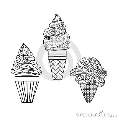 Vector Set of delicious ice-creams doodle style. Vector Illustration