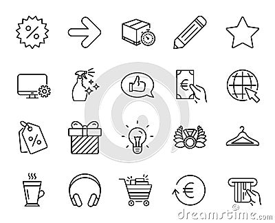 Vector set of Delivery timer, Next and Latte line icons set. Vector Vector Illustration