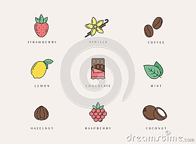 Vector set of design elements, logo design template, icons and badges of different flavor Vector Illustration