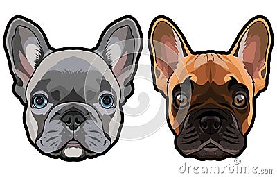 Vector set of french bulldog`s heads illustration Vector Illustration