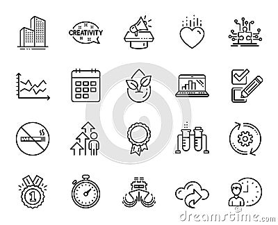 Vector set of Diagram chart, Megaphone and Working hours line icons set. Vector Vector Illustration