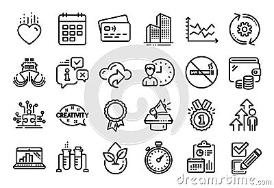 Vector set of Diagram chart, Megaphone and Working hours line icons set. Vector Vector Illustration